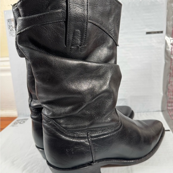 Frye Vintage Mid Calf Western Cowboy boots womens Size 9 Black Made in USA - Picture 3 of 11